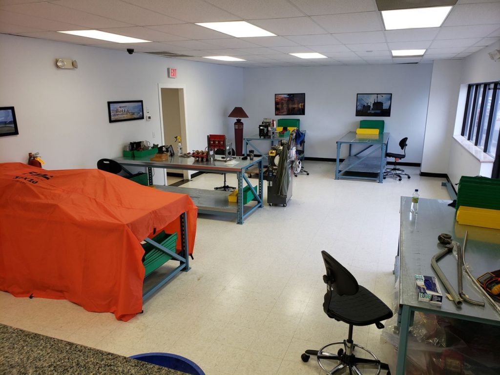 Workshop with tables and tools